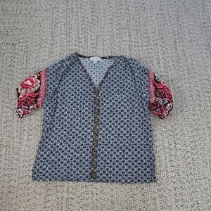 Floral Sleeve Blouse with Geometric Pattern